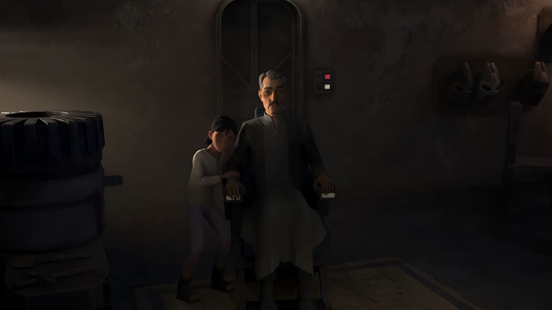 The old man and his granddaughter in their remote homestead, as seen in Star Wars: Tales of the Underworld episode One Warrior to Another. (Image via Disney+)